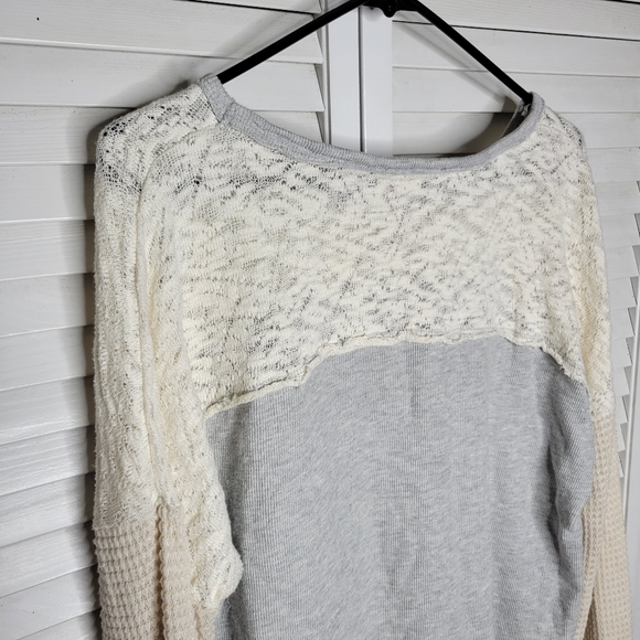 Knox Rose Mixed Media Ribbed Knit/Lace/Waffle Knit Long Sleeve Boho Top PLUS XXL - Picture 7 of 10